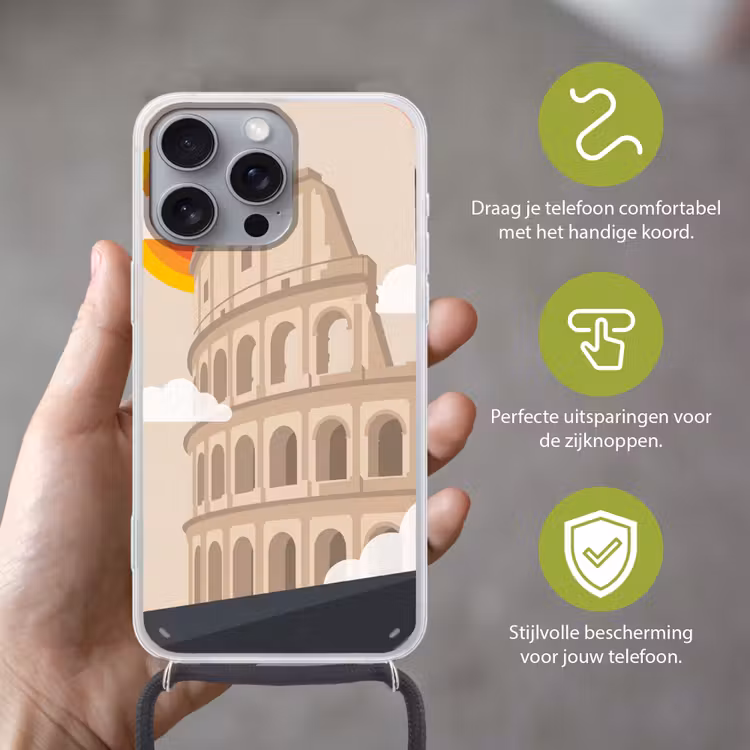 Colosseum - Zonsopgang - Rome - Architectuur - Beige Hoesje iPhone 16 Pro Max met koord klein -sfeer2_NL