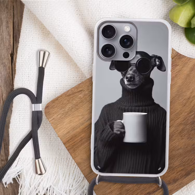 Coltrui - Hond - Bril - Mok Hoesje iPhone 16 Pro Max met koord klein -sfeer4
