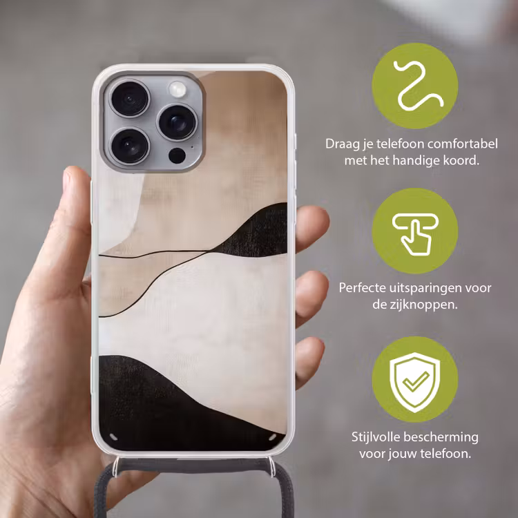 Contourlijnen - Abstracte landschap Hoesje iPhone 16 Pro Max met koord klein -sfeer2_NL