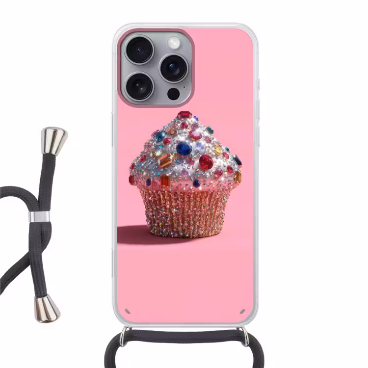 Cupcake - Kleurrijk - Edelstenen Hoesje iPhone 16 Pro Max met koord klein -3d