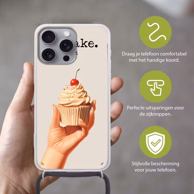 Cupcake - Zoet - Kers Hoesje iPhone 16 Pro Max met koord klein -sfeer2_NL