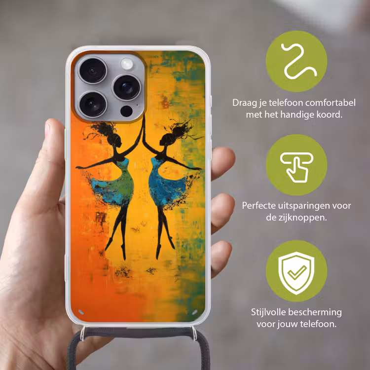 Dansen - Vrouwen - Verfstructuur Hoesje iPhone 16 Pro Max met koord klein -sfeer2_NL
