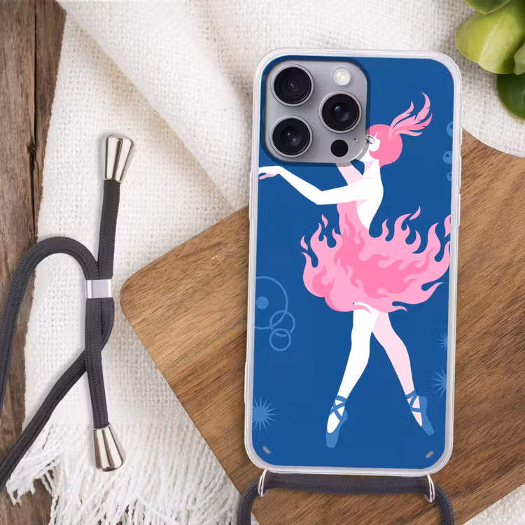 Danseres - Vlammenrok - Abstract - Roze - Blauw Hoesje iPhone 16 Pro Max met koord klein -sfeer4