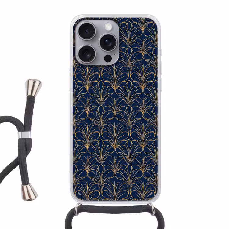 Deco - Waaier - Blauw Hoesje iPhone 16 Pro Max met koord klein 804 -3d