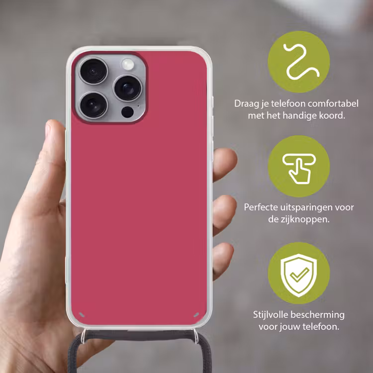Deep - Berry - Rood Hoesje iPhone 16 Pro Max met koord klein 804 -sfeer2_NL