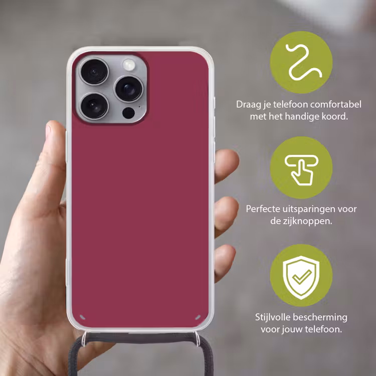 Deep - Rasberry - Rood Hoesje iPhone 16 Pro Max met koord klein 804 -sfeer2_NL