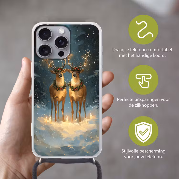 Dennensprookje - Rendier - Nacht Hoesje iPhone 16 Pro Max met koord klein -sfeer2_NL