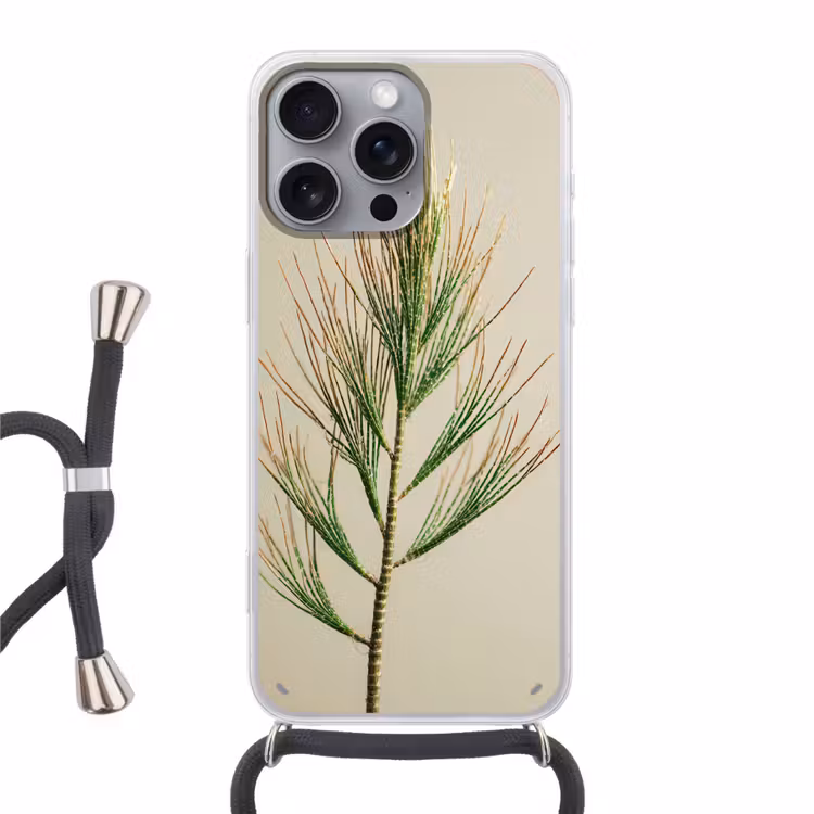 Dennentak - Naaldvormige bladeren - Lichtgroen Hoesje iPhone 16 Pro Max met koord klein -3d