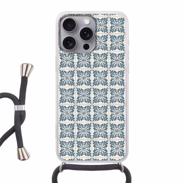 Dessin - Tegel - Blauw Hoesje iPhone 16 Pro Max met koord klein 804 -3d