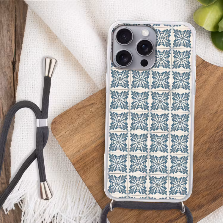Dessin - Tegel - Blauw Hoesje iPhone 16 Pro Max met koord klein 804 -sfeer4