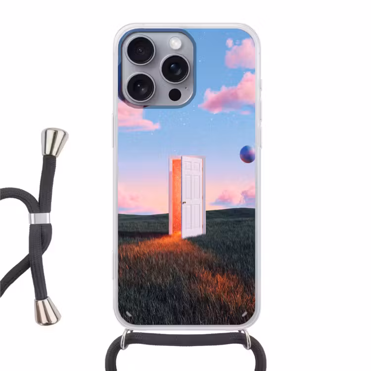 Telefoonhoesje met koord - Deur - Fantasie - Ruimte - Deur - Fantasie - Ruimte Hoesje iPhone 16 Pro Max met koord klein