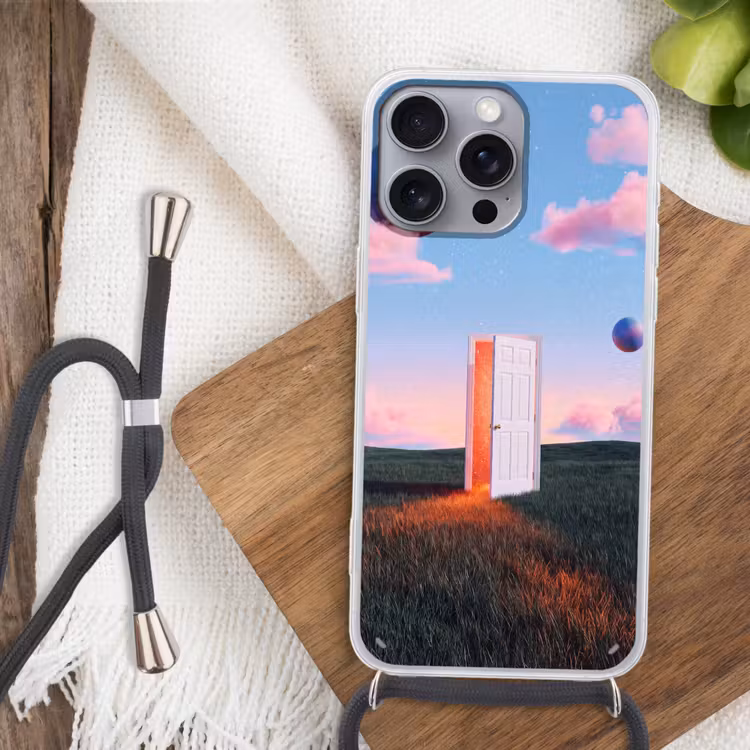 Telefoonhoesje met koord - Deur - Fantasie - Ruimte - Deur - Fantasie - Ruimte Hoesje iPhone 16 Pro Max met koord klein