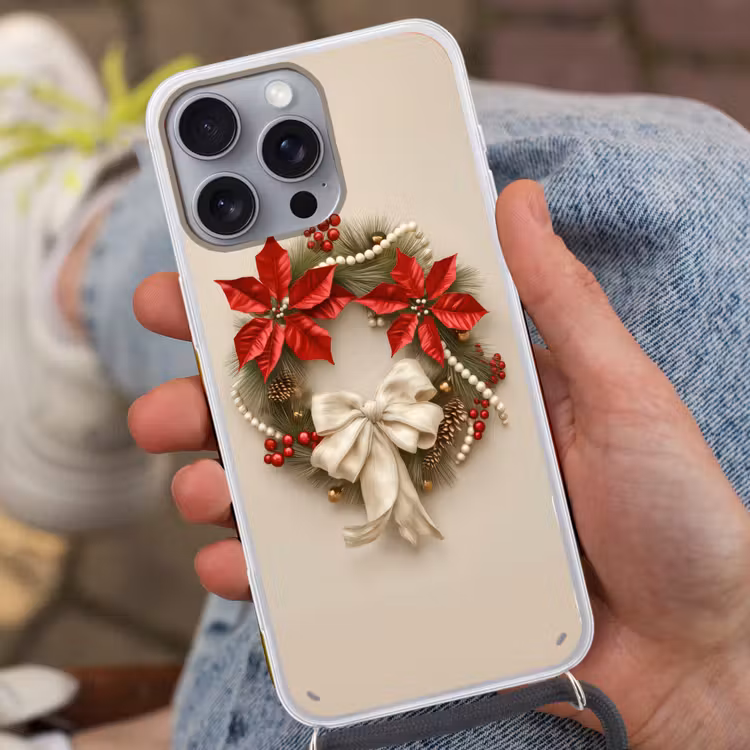 Deurkrans - Strik - Kerst - Rood - Groen Hoesje iPhone 16 Pro Max met koord klein -sfeer3