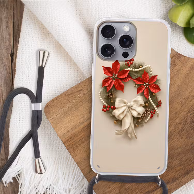 Deurkrans - Strik - Kerst - Rood - Groen Hoesje iPhone 16 Pro Max met koord klein -sfeer4
