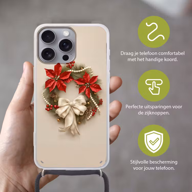 Deurkrans - Strik - Kerst - Rood - Groen Hoesje iPhone 16 Pro Max met koord klein -sfeer2_NL