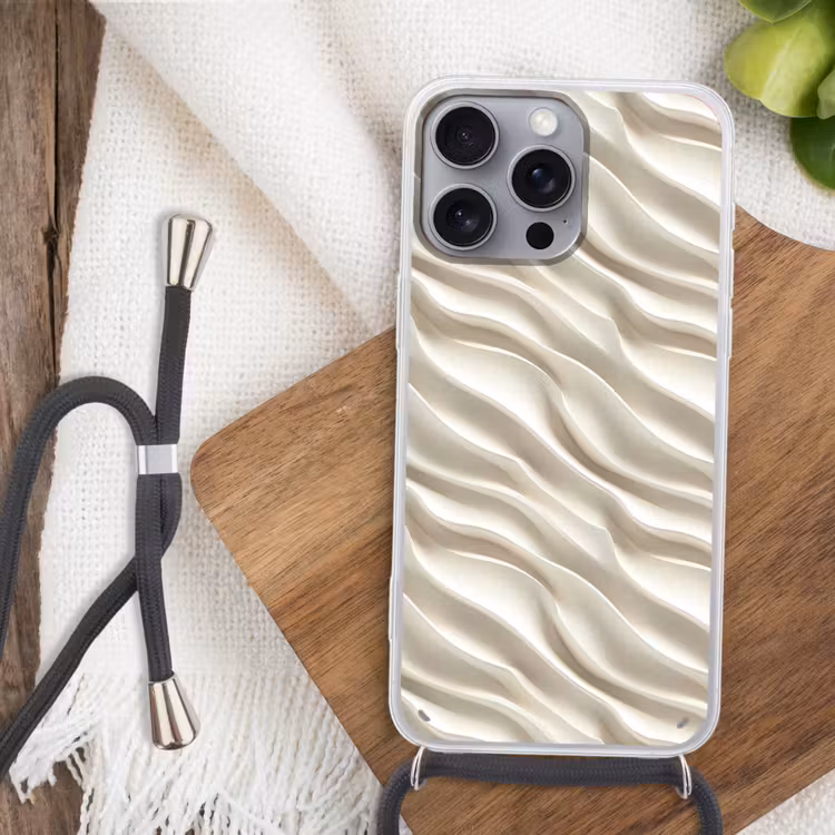 Diagonaal - Golven - Crème Hoesje iPhone 16 Pro Max met koord klein 804 -sfeer4