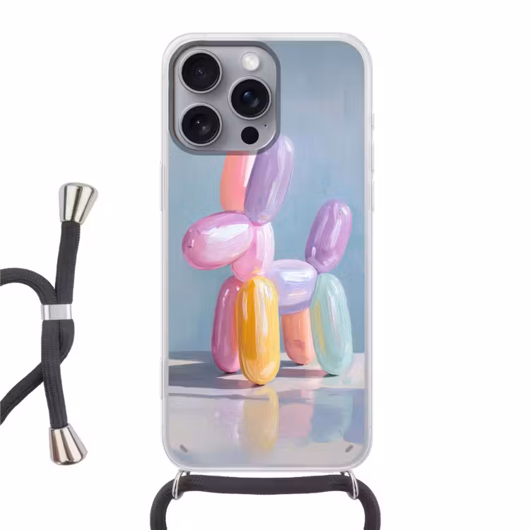 Dier - Ballon - Pasteltinten - Glanzend Hoesje iPhone 16 Pro Max met koord klein -3d