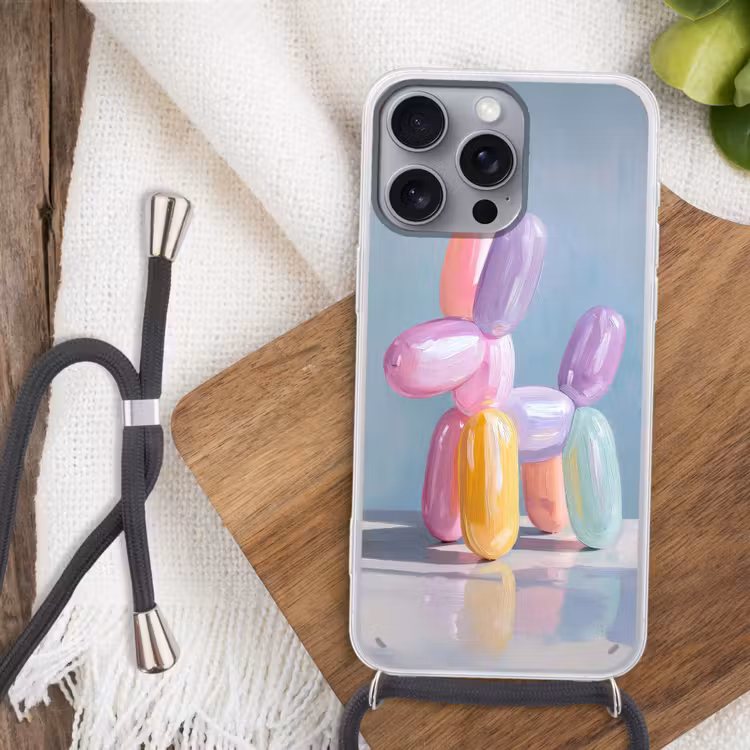 Dier - Ballon - Pasteltinten - Glanzend Hoesje iPhone 16 Pro Max met koord klein -sfeer4