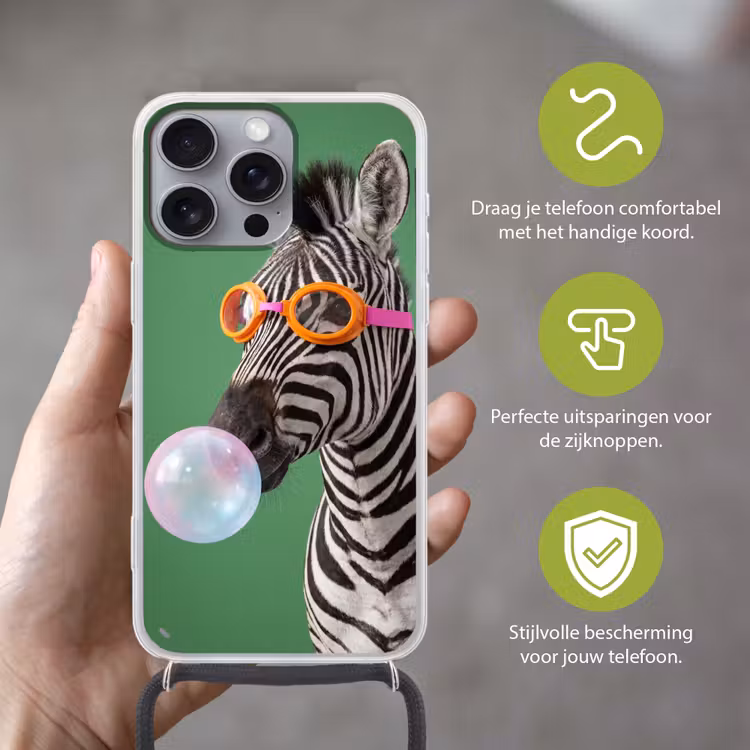 Dier - Bril - Bel - Modern - Groen Hoesje iPhone 16 Pro Max met koord klein -sfeer2_NL