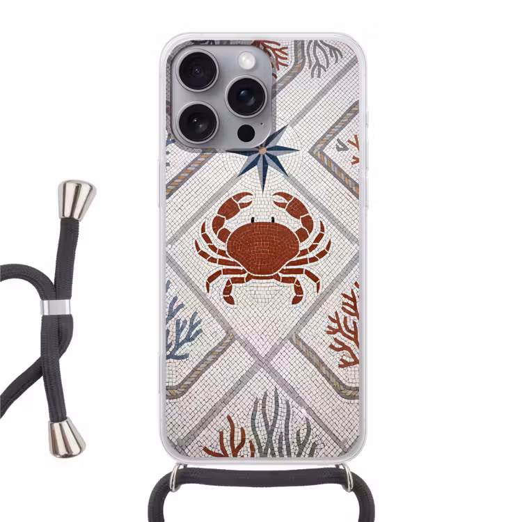 Dier - Mozaïek - Zee - Klassiek - Bruin Hoesje iPhone 16 Pro Max met koord klein -3d