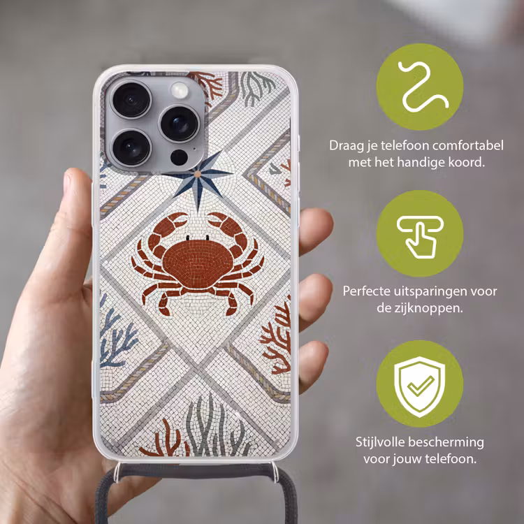 Dier - Mozaïek - Zee - Klassiek - Bruin Hoesje iPhone 16 Pro Max met koord klein -sfeer2_NL