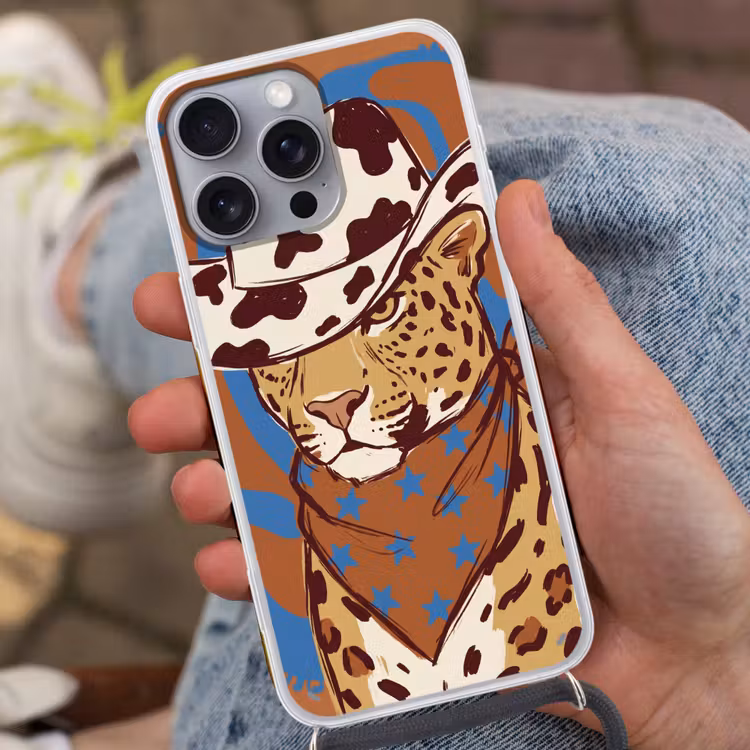 Dieren - Cowboyhoed - Modern - Illustratie - Bruin Hoesje iPhone 16 Pro Max met koord klein -sfeer3