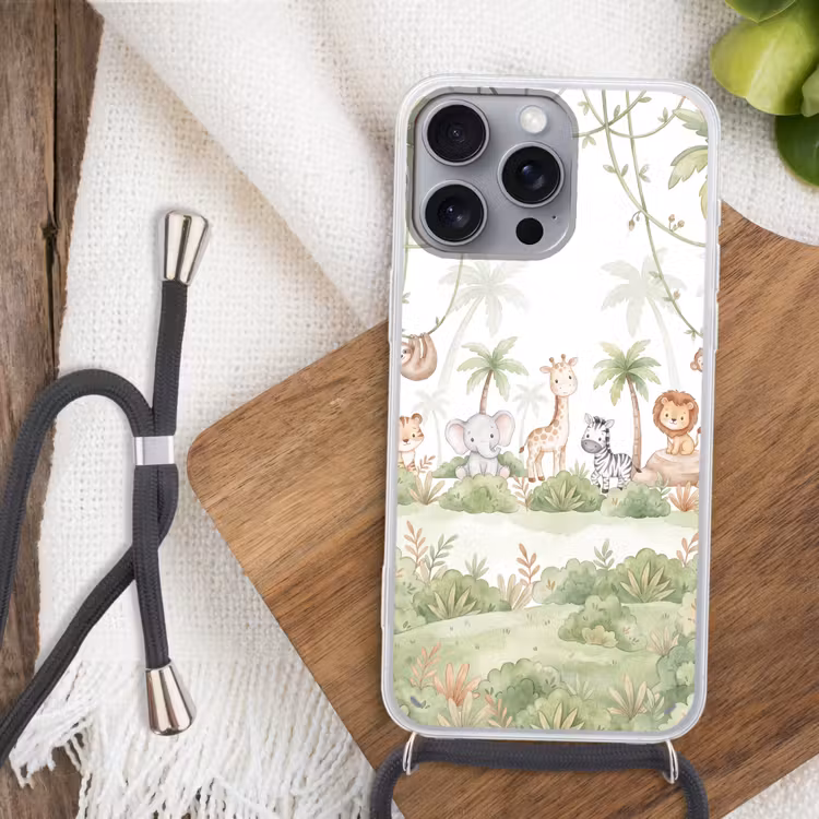 Dieren - Jungle - Pastel Hoesje iPhone 16 Pro Max met koord klein -sfeer4