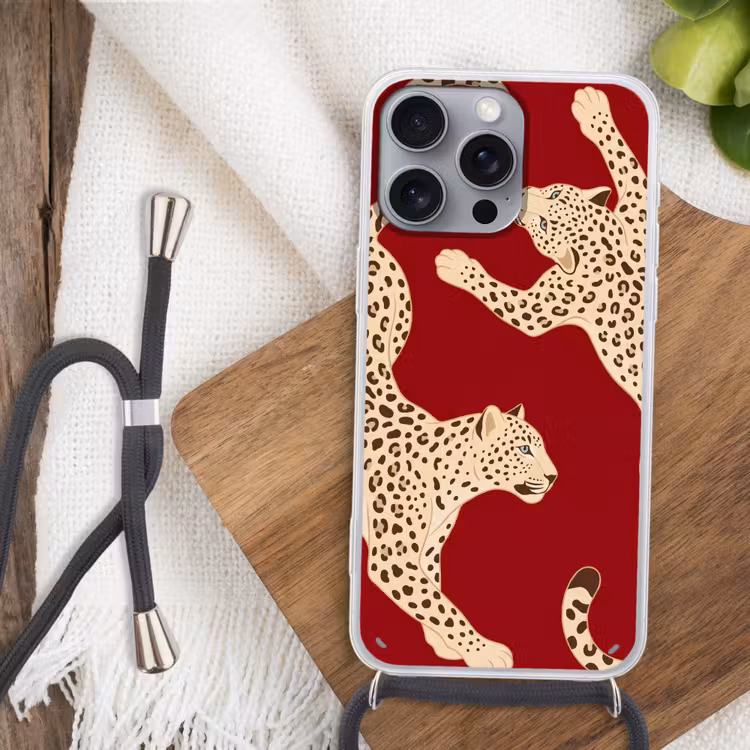 Dieren - Luipaard - Abstract - Rood - Modern Hoesje iPhone 16 Pro Max met koord klein -sfeer4