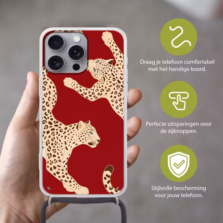 Dieren - Luipaard - Abstract - Rood - Modern Hoesje iPhone 16 Pro Max met koord klein -sfeer2_NL