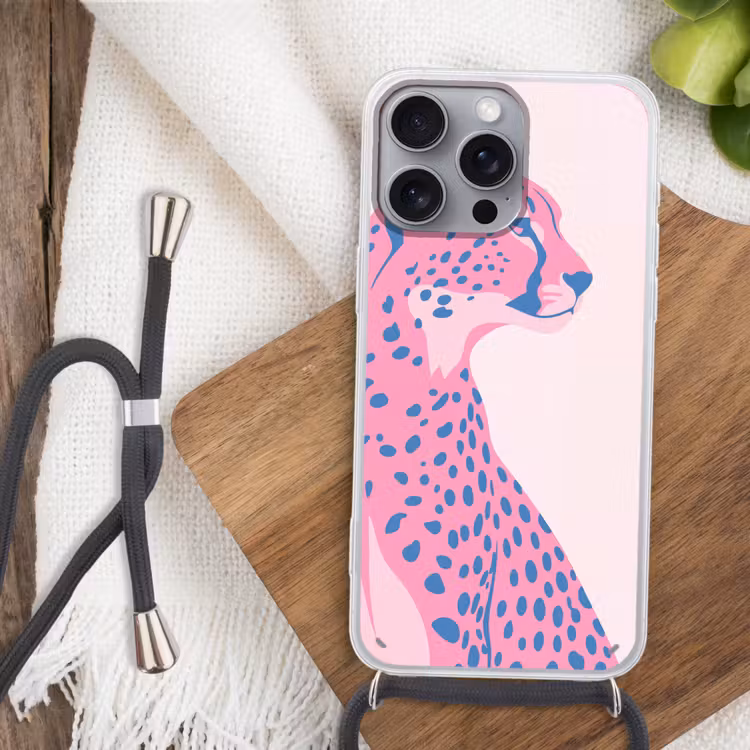 Dieren - Profiel - Abstract - Roze - Blauw Hoesje iPhone 16 Pro Max met koord klein -sfeer4
