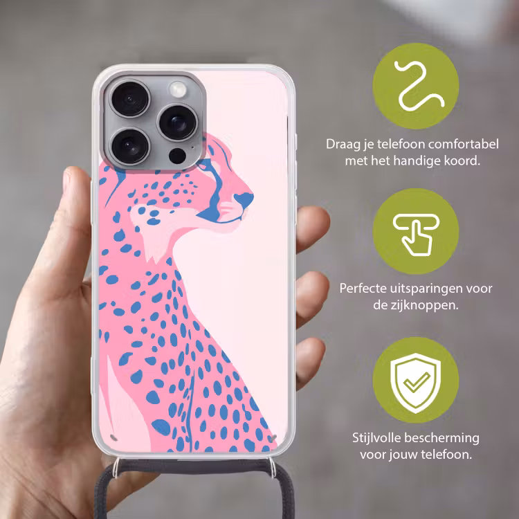 Dieren - Profiel - Abstract - Roze - Blauw Hoesje iPhone 16 Pro Max met koord klein -sfeer2_NL