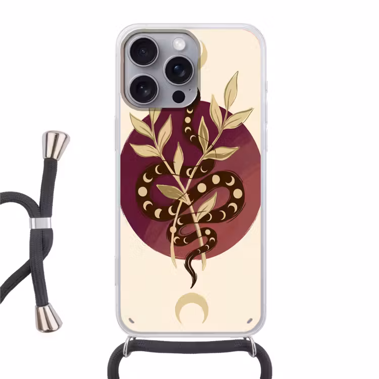 Dieren - Slang - Maan - Mystiek - Abstract Hoesje iPhone 16 Pro Max met koord klein -3d