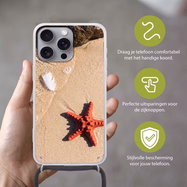 Dieren - Strand - Zee - Natuur - Rood Hoesje iPhone 16 Pro Max met koord klein -sfeer2_NL