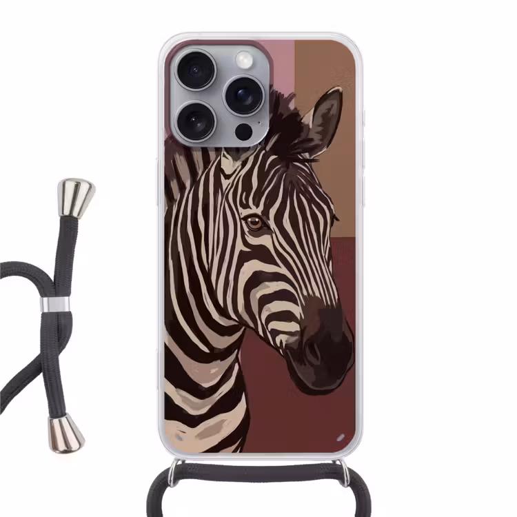 Dieren - Zebrahoofd - Wildlife - Modern - Bruin Hoesje iPhone 16 Pro Max met koord klein -3d