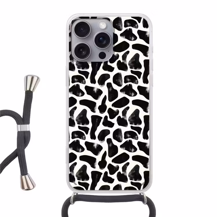 Dierenpatroon - Vlekken - Zwart - Wit Hoesje iPhone 16 Pro Max met koord klein 804 -3d