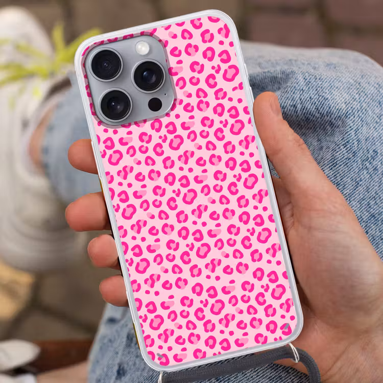 Dierenprint - Patroon - Abstract - Modern - Roze Hoesje iPhone 16 Pro Max met koord klein -sfeer3