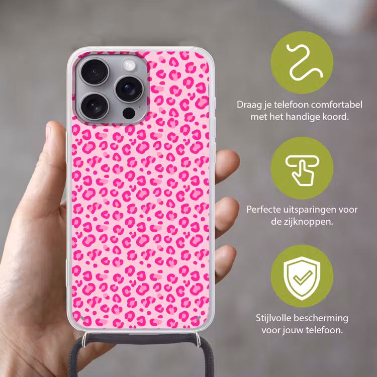 Dierenprint - Patroon - Abstract - Modern - Roze Hoesje iPhone 16 Pro Max met koord klein -sfeer2_NL