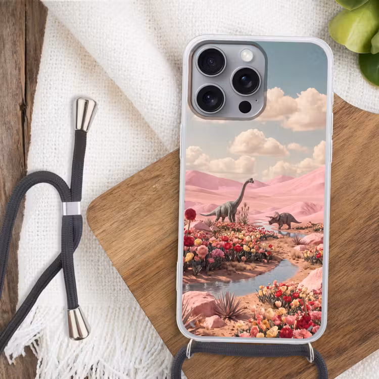 Telefoonhoesje met koord - Dinosaurus - Roze - Landschap — 3