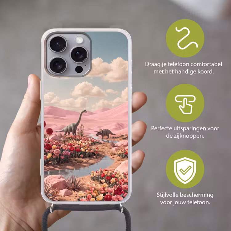 Telefoonhoesje met koord - Dinosaurus - Roze - Landschap — 4