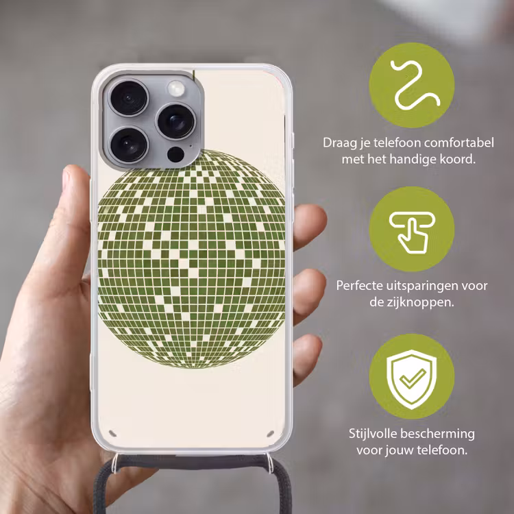 Disco - Bal - Groen - Abstract - Modern Hoesje iPhone 16 Pro Max met koord klein -sfeer2_NL