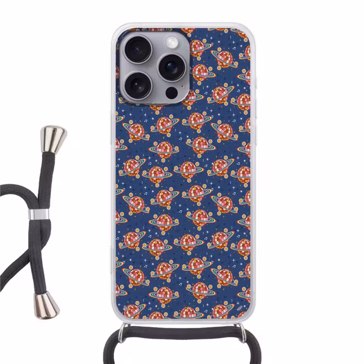 Disco - Blauw - Patroon Hoesje iPhone 16 Pro Max met koord klein 804 -3d