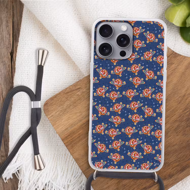 Disco - Blauw - Patroon Hoesje iPhone 16 Pro Max met koord klein 804 -sfeer4