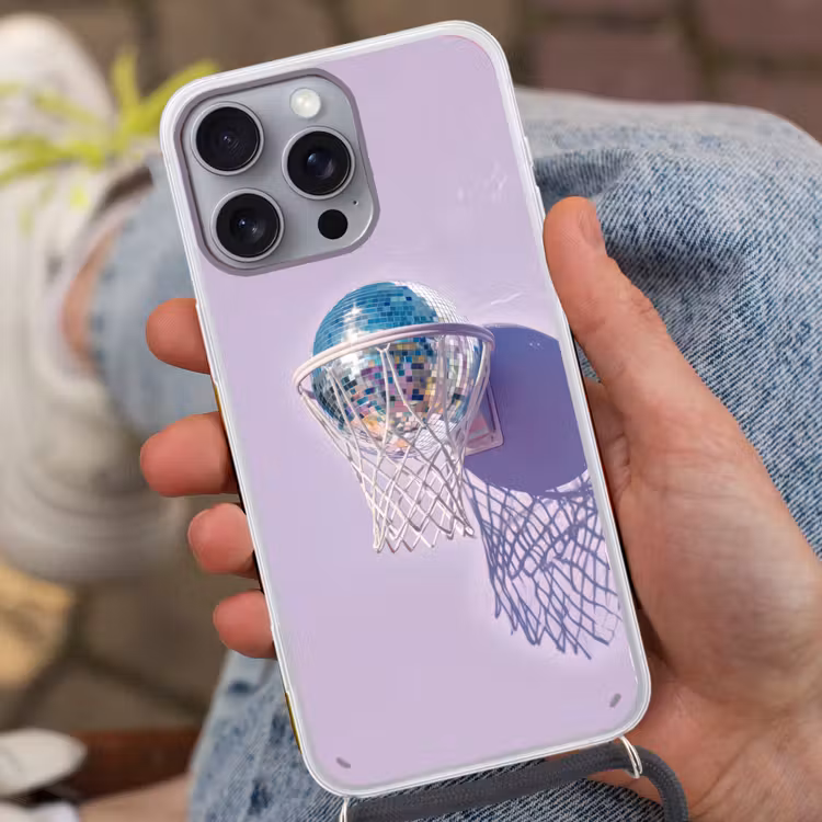 Discobal - Basketbalring - Grafisch Hoesje iPhone 16 Pro Max met koord klein -sfeer3