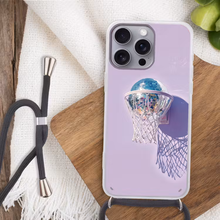 Discobal - Basketbalring - Grafisch Hoesje iPhone 16 Pro Max met koord klein -sfeer4