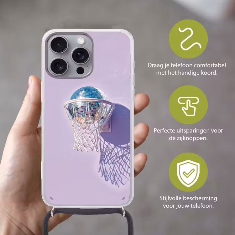 Discobal - Basketbalring - Grafisch Hoesje iPhone 16 Pro Max met koord klein -sfeer2_NL