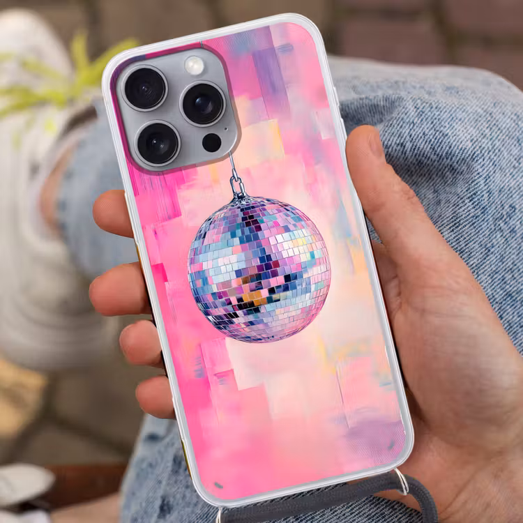 Discobal - Pink - Verf Hoesje iPhone 16 Pro Max met koord klein -sfeer3