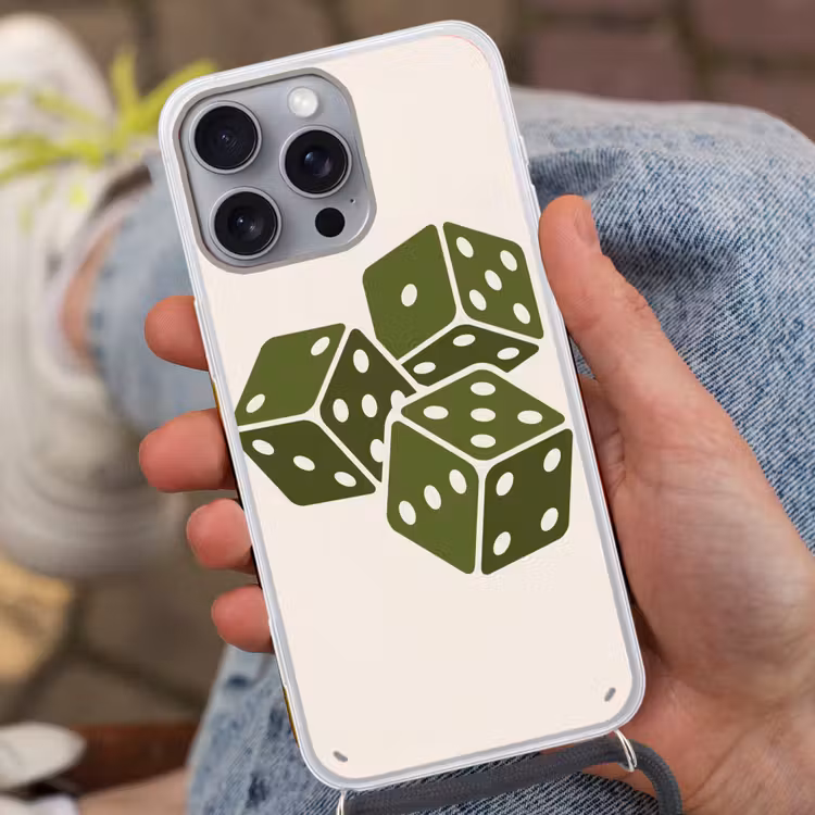 Dobbelsteen - Spel - Groen - Abstract Hoesje iPhone 16 Pro Max met koord klein -sfeer3