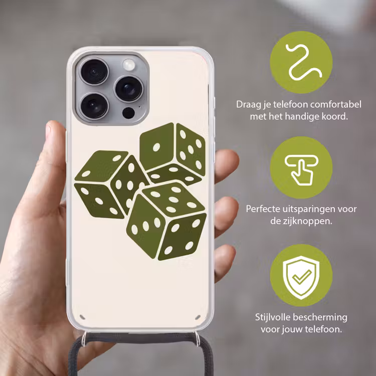 Dobbelsteen - Spel - Groen - Abstract Hoesje iPhone 16 Pro Max met koord klein -sfeer2_NL
