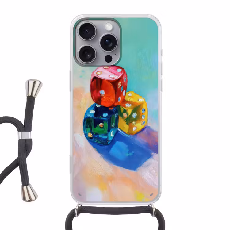 Dobbelstenen - Kleurrijk - Getallen - Stipjes Hoesje iPhone 16 Pro Max met koord klein -3d