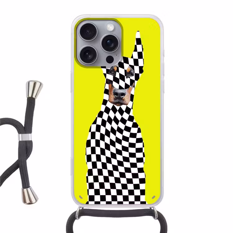 Dobermann - Geblokt - Geel Hoesje iPhone 16 Pro Max met koord klein -3d